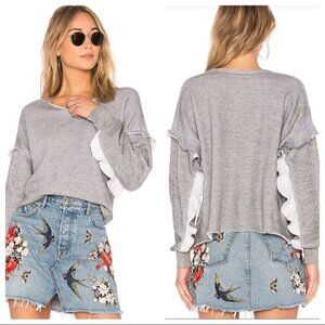 WILDFOX Adri Gray Burnout Ruffle Sleeve Sweatshirt